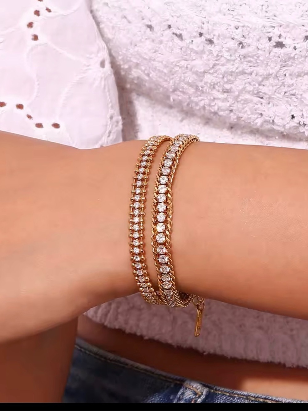 18k Gold plated Crystal Double-Row Bracelet - Sparkling Gold Bracelet